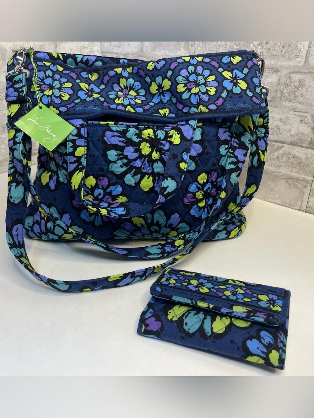 Vera Bradley Indigo Pop Blue Convertible Crossbody Bag & Wallet Rare HTF NWT